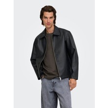 Only & Sons Onsrem Pu Jacket Otw Vd Siyah Erkek Deri Ceket 22038683
