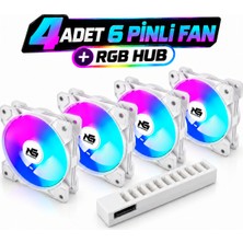 Next Gaming Orion 4 Adet Forward (Düz) Rgb 6 Pin 120MM Beyaz Fan + Rgb Hub Set