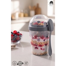 Muf Home Yoğurt & Müsli  Kabı - Hazneli Kaşık ve Çatallı Diyet Kabı-Pratik Salata Kabı - Atıştırmalık Kabı 600 ml + 200 ml