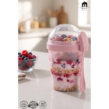 Muf Home Yoğurt & Müsli  Kabı - Hazneli Kaşık ve Çatallı Diyet Kabı-Pratik Salata Kabı - Atıştırmalık Kabı 600 ml + 200 ml