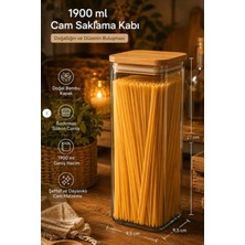 Porsima 7-3 Bambu Vakumlu Kapaklı Kare Borsilikat Cam 9lu Kavanoz Seti Saklama Kabı 1900ML 9,5X27CM