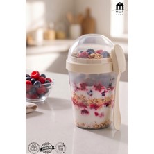 Muf Home Yoğurt & Müsli  Kabı - Hazneli Kaşık ve Çatallı Diyet Kabı-Pratik Salata Kabı - Atıştırmalık Kabı 600 ml + 200 ml