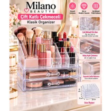 Milano Beautys 2 Çekmeceli Şeffaf Makyaj Organizeri – Çok Bölmeli Kozmetik Düzenleyici