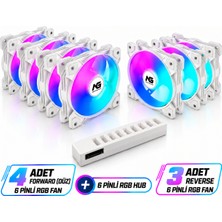 Next Gaming Orion 7 Adet Rgb 6 Pin 120MM Siyah Fan Set (4 Düz + 3 Reverse) + Rgb Hub