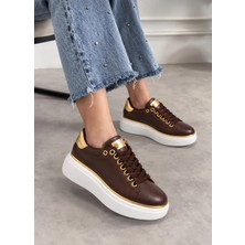 Labrona Kadın Yüksek Tabanlı Bağcıklı Ortopedik Taban Yürüyüş Ayakkabısı Sneakers