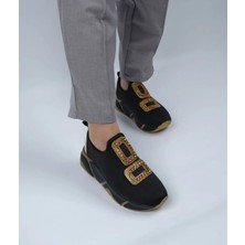 Labrona Siyah Streç Altın Renk Taşlı Kadın Sneaker