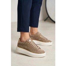 Labrona Kadın Yüksek Tabanlı Süet Deri Bağcıklı Ortopedik Taban Yürüyüş Ayakkabısı Sneakers
