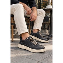 In Step Losta Erkek Siyah Deri Sneaker - Kalın Bej Tabanlı & Desen Detaylı Günlük Ayakkabı