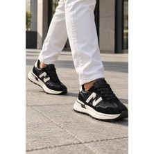 In Step Sandria Siyah Deri ve Süet Detaylı Kalın Tabanlı Erkek Sneakers Ayakkabı