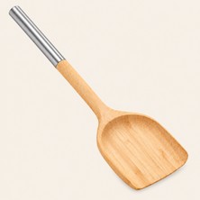 Welcomein Bambu Metal Saplı Spatula – Doğal Bambu Ahşap Mutfak Spatulası, Dayanıklı Metal Sap, Servis ve Karıştırma Aparatı