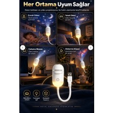 TEKNO 12 Projeksiyon Kartlı 2’si 1 Arada USB Gece Lambası ve Yıldız Projektörü, Esnek Gövdeli Tavan Duvar Projeksiyon