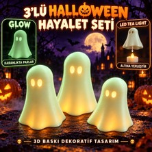 Saf Hobi Glow Karanlıkta Parlayan 3’lü Hayalet LED Tea Light Mumluk Seti – 3D Baskı Halloween Dekoru