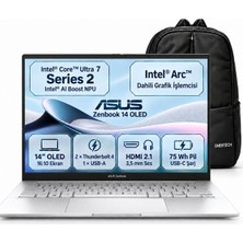 Asus Zenbook 14 OLED UX3405CA-ST1292W S2 Intel Core Ultra 7 255H 16GB 1tb SSD 14" Windows 11 Home Taşınabilir Bilgisayar + Snertech Çanta