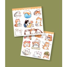 Minithingsart Sevimli Kedi Etiketleri 2 Li - Sevimli Sticker -Kawai Cat -Telefon Süslemeleri Kedi Çıkartmaları -Mat Kağıt-