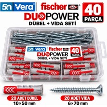 5N Vera Fischer Duopower 10X50 Universal Dübel + 6X70 Vida Seti | 20 Dübel + 20 Vida, 40 Parça | Organizer Kutulu