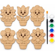 Lina Hobby Çocuklar Için Ahşap Çiçek Boyama Seti 6 Desen 17 cm Mdf