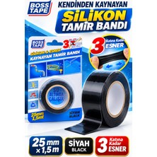 Ellante Kendinden Kaynayan Silikon Tamir Bandı Siyah 25 mm × 1,5 M – 3 Kat Esnek, 8000 V Yalıtım