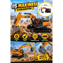 Hak-İş Oyuncak 14 cm Hareketli Kollu ve Kepçeli Oyuncak Ekskavatör – 360° Dönebilen Paletli Iş Makinesi – Turuncu