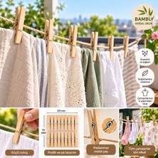Octopus Bazaar 20'li Bambu Mandal Seti 6 cm Ahşap Çamaşır Mandalı Güçlü Yaylı Dayanıklı Çamaşır Askı Mandalı