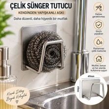 Mianna Paslanmaz Çelik Bulaşık Süngeri Tutucu Yapışkanlı Lavabo Sünger Askısı Mutfak Drenaj Askısı