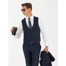 Cacharel Navy Slim Fit Wool Blend Striped Classic Vest