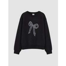 Lc Waikiki Yeni Sezon Siyah Baskılı Kız Çocuk Kalın Sweatshirt