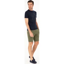 Cacharel Khaki Regular Fit Elastic Waist %100 Linen Shorts