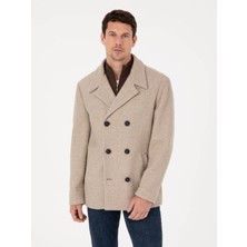 Cacharel Taupe Slim Fit Wool Blend Double-Breasted Melton Pea Coat