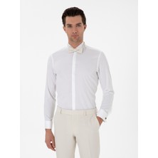Cacharel White Slim Fit Cotton Blend Wing Collar Tuxedo Shirt