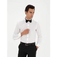 Cacharel White Slim Fit Cuffed Cotton Blend Tuxedo Shirt