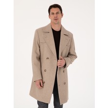 Cacharel Beige Regular Fit Wool Blend Melton Pea Coat
