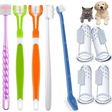 Tr Köpek Diş Fırçası Seti, Üçlü Kafa Köpek Diş Fırçaları, Çift Kafa Diş Fırçası, Parmak Kauçuk Diş Fırçaları, Köpek Kedi Ağız Diş Sağlığı Için Çok Açılı Diş Temizleme Fırçaları