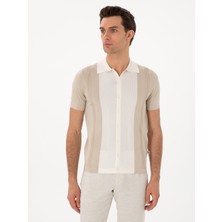Cacharel Beige Slim Fit Button-Up Short Sleeve Knit Cardigan