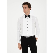 Cacharel White Slim Fit Cuffed Cotton Blend Tuxedo Shirt