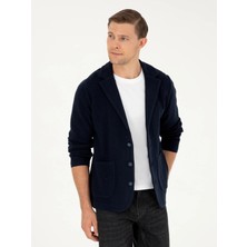Cacharel Navy Slim Fit Button-Up Lapel Collar Knit Cardigan