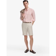 Cacharel Beige Regular Fit %100 Linen Elastic Waist Bermuda Shorts