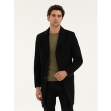 Cacharel Black Slim Fit Wool Cashmere Blend Coat