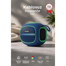 Tr Bluetooth Hoparlör Taşınabilir Kablosuz Speaker Fm Radyo USB Tf Kart 5W D90 Mavi