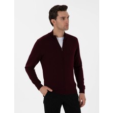Cacharel Burgundy Regular Fit Full-Zip Knit Cardigan
