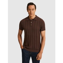 Cacharel Brown Slim Fit Cotton Blend Polo Collar Knit T-Shirt