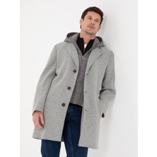 Cacharel Grey Melange Regular Fit Windproof Wool Blend Melton Pea Coat