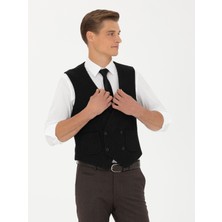 Cacharel Black Slim Fit Wool Blend Striped Classic Vest