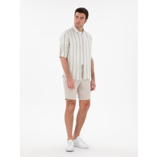 Cacharel Beige Regular Fit %100 Linen Bermuda Shorts