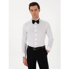 Cacharel White Slim Fit Cotton Blend Cuffed Tuxedo Shirt
