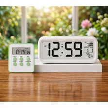 Tr LED Ekranlı Dijital Masa Saati & 2 Alarm Kademeli Kronometre Seti – Alarm, Tarih, Sıcaklık Göstergeli Modern Masa Saat Seti (Haki Kronometre)