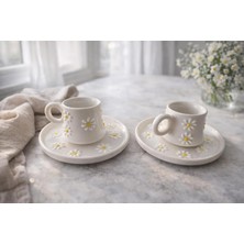 Tr Hediyelik Papatya Desenli El Yapımı Seramik Türk Kahve Fincanı Espresso – Kahve Fincan Seti 2li Set Hediyelik