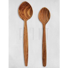 Tr Zeytin Kaşık 2'li Set El Yapımı Ahşap Tahta Yemek Servis Seti Mutfak Seti 27-25 cm
