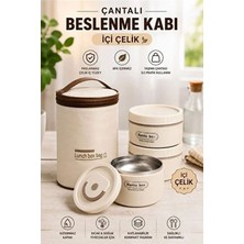 Çelikay Isı Yalıtımlı Çanta 3 Parça Vakumlu Yemek Termosu Beslenme Kutusu Lunch Box Sefer Tası