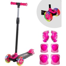 Tr Çocuk Işıklı Scooter Koruyucu Set, Başlangıç ve Ileri Seviye 3 Tekerlekli 2-7 Yaş 50 kg Taşıma, Pembe