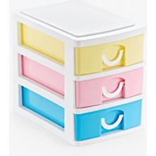 Tr 3 Katlı Çekmeceli Organizer, Pastel Renkli Mini Masaüstü Düzenleyici, Makyaj Masası Takı ve Kozmetik Saklama Kutusu, Plastik Çekmece Organizer